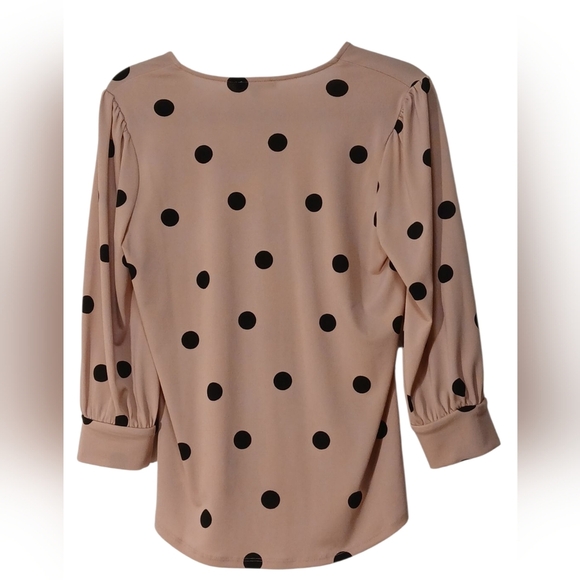 Adrianna Papell - NWT, Pink Blouse W/ Black Poke dots, 3/4 Puff Sleeves, V-Neck, - Picture 10 of 12